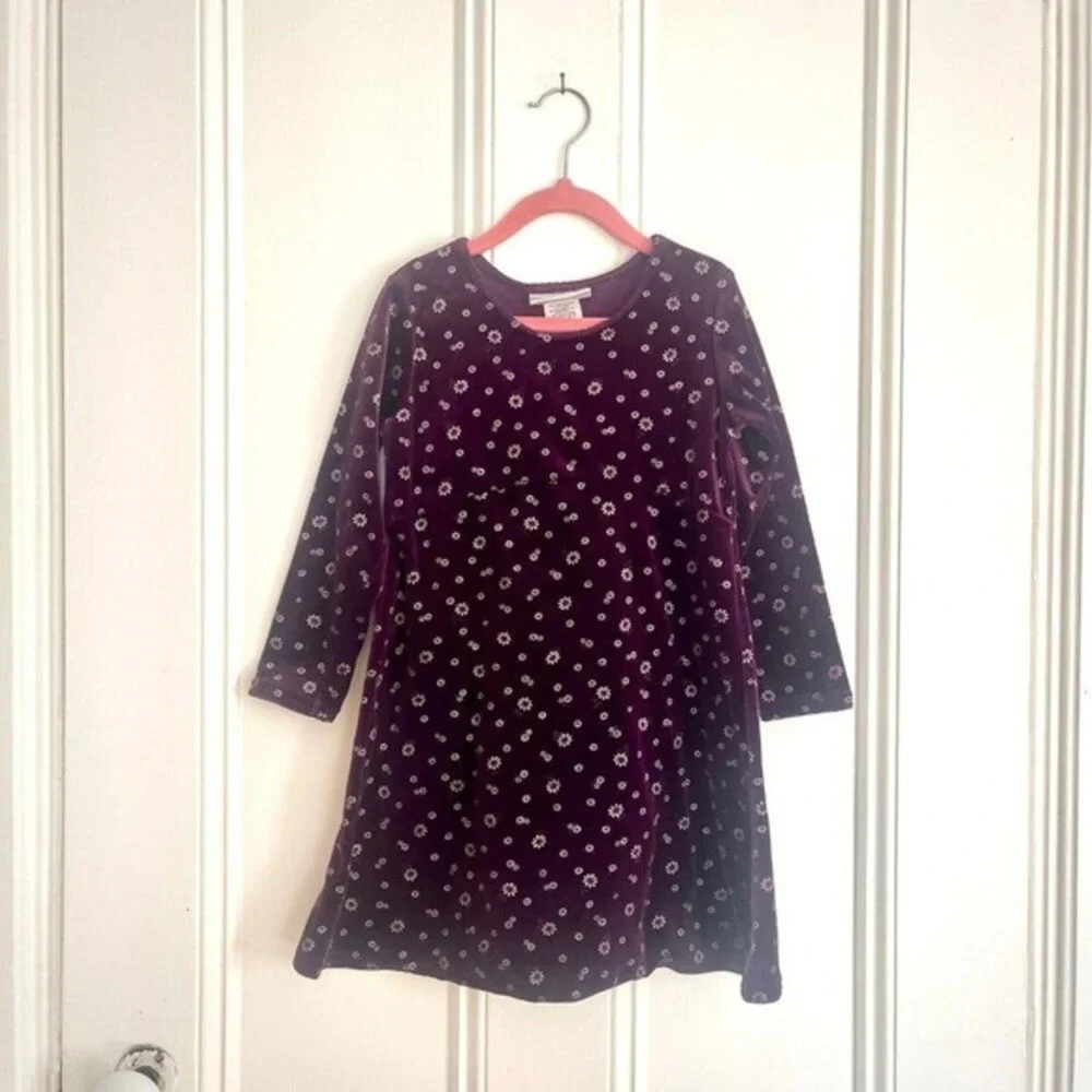 Vintage Y2K Purple Velvet Girls Dress Floral Long Sleeve Empire Waist Size‎ 6